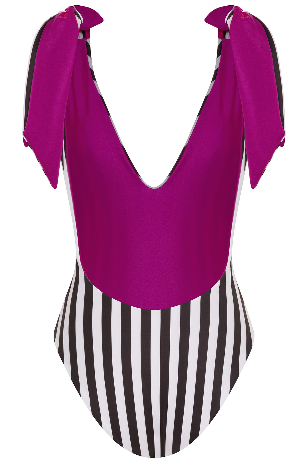 American Lady Fuchsia/B&W Stripe Reversible One Piece Swimsuit 2022 American Lady Black Fuchsia White Stripe One Piece Swimsuit Olga Nikoza Swimwear