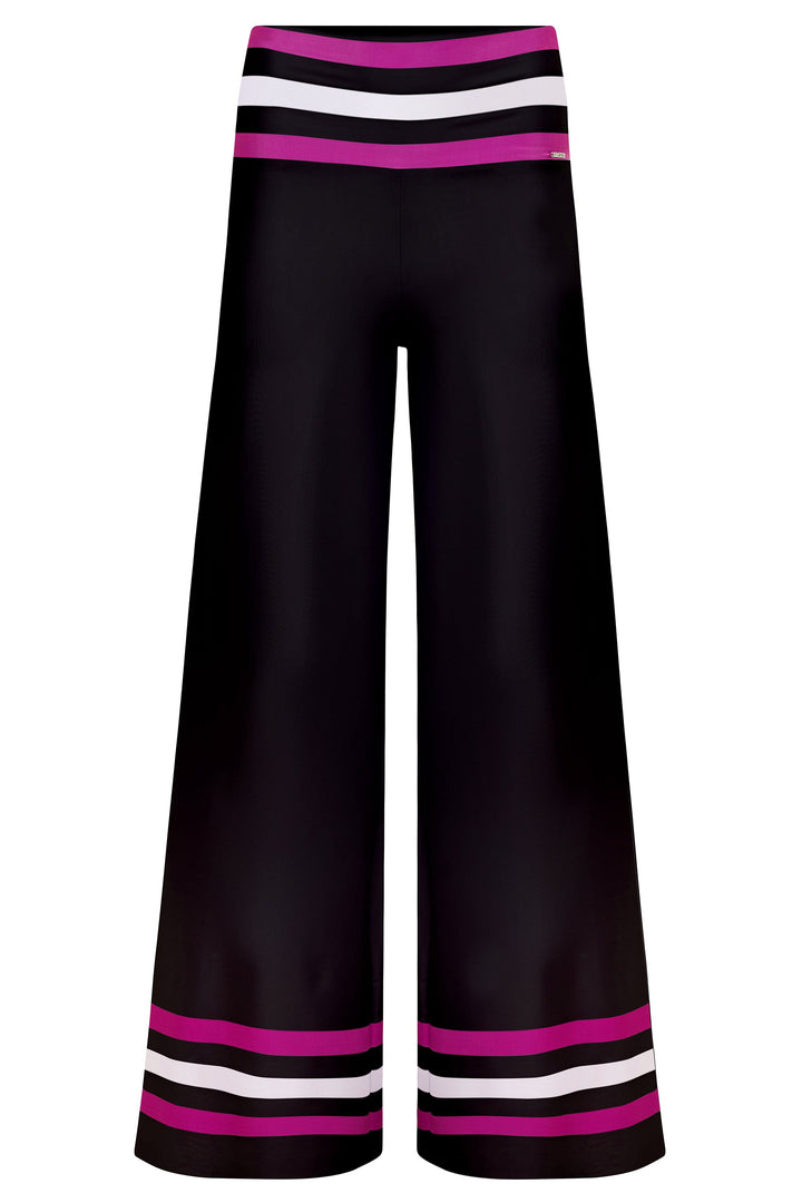 Black / S Star Island White w/ Fucsia & Black Stripe Resort Pants Cover Up 2022 Nikoza Swimwear White Black Fucsia Stripe Star Island Pants Olga Nikoza Swimwear