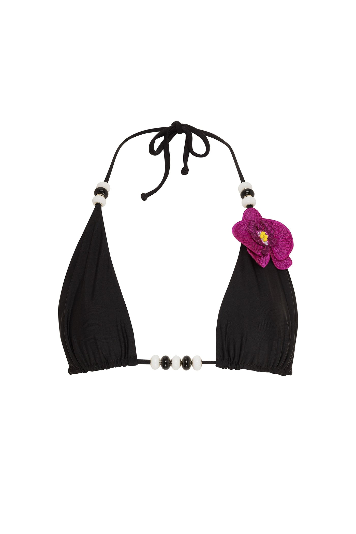 Black / XS Lycaste Fuchsia w/ Embroidered Orchid Triangle Bikini Top 2022 Nikoza Swimwear Lycaste Black Orchid Triangle Bikini Top Olga Nikoza Swimwear