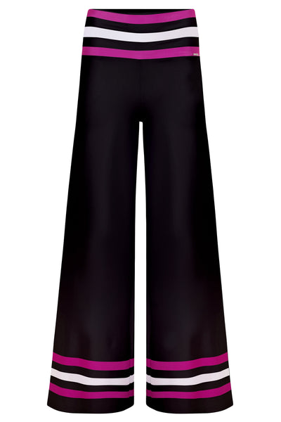 Black / XS Star Island Black w/ Fucsia & White Stripe Resort Pants Cover Up 2022 Nikoza Swimwear Black Fucsia White Stripe Star Island Pants Olga Nikoza Swimwear