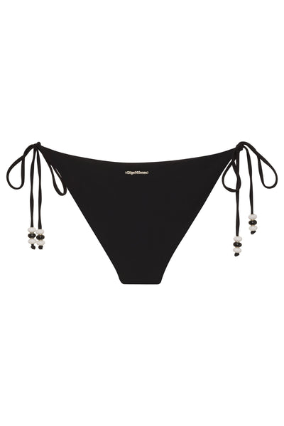 Lycaste Black w/ Embroidered Orchid Tie Side Bikini Bottom 2022 Nikoza Swimwear Lycaste Black Murano Beaded Tie Side Bottom Olga Nikoza Swimwear