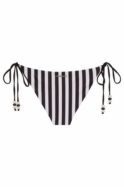 Lycaste Black & White Stripe w/ Embroidered Orchid Tie Side Bikini Bottom 2022 Nikoza Swimwear Lycaste Black White Stripe Tie Side Bottom Olga Nikoza Swimwear