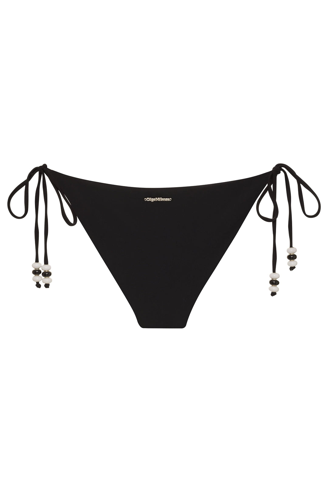 Lycaste Black & White Stripe w/ Embroidered Orchid Tie Side Bikini Bottom 2022 Nikoza Swimwear Lycaste Black White Stripe Tie Side Bottom Olga Nikoza Swimwear