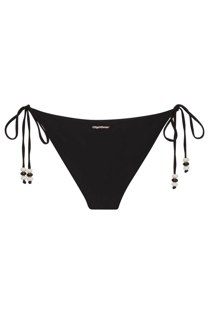 Lycaste Black & White Stripe w/ Embroidered Orchid Tie Side Bikini Bottom 2022 Nikoza Swimwear Lycaste Black White Stripe Tie Side Bottom Olga Nikoza Swimwear