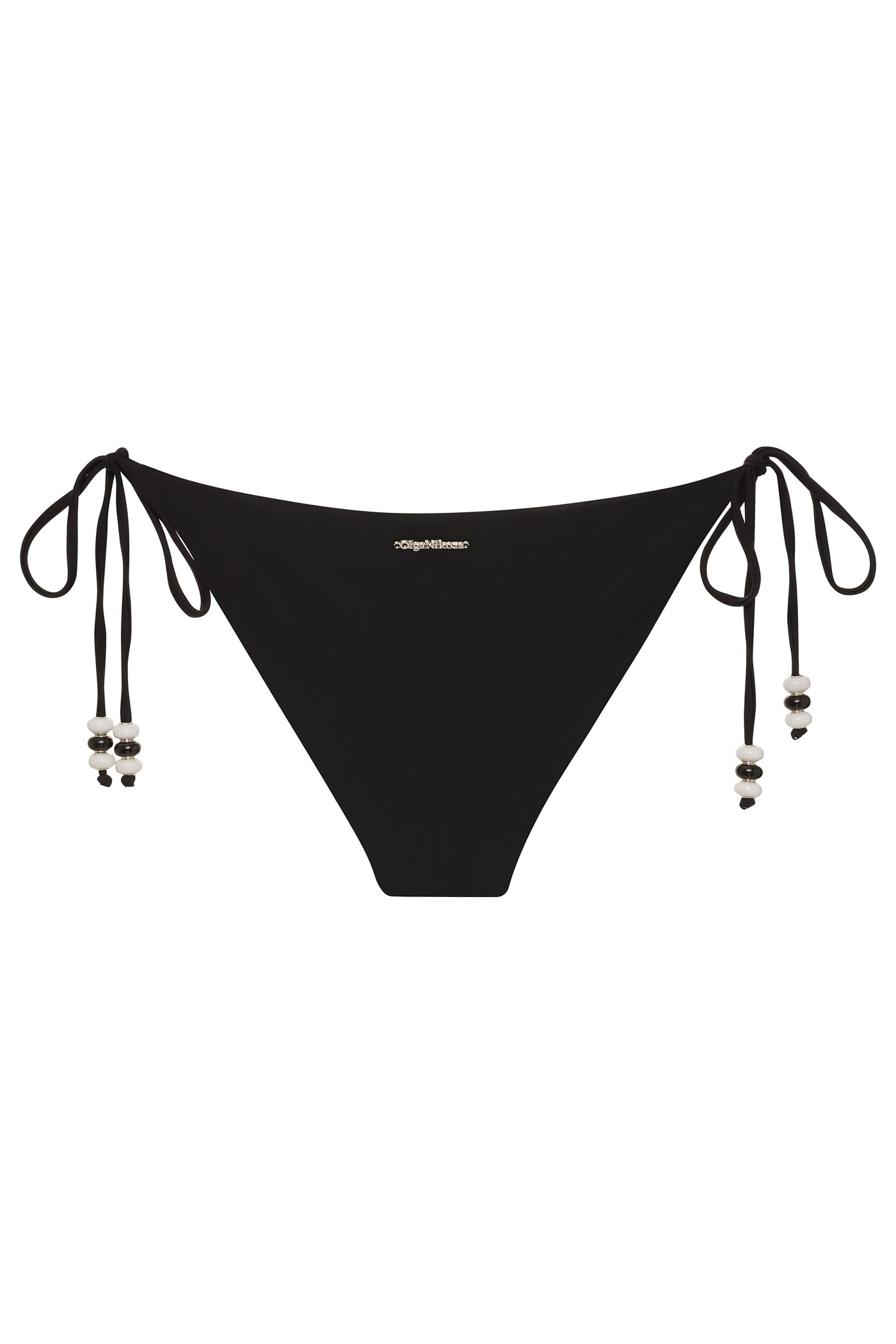 Lycaste Black & White Stripe w/ Embroidered Orchid Tie Side Bikini Bottom 2022 Nikoza Swimwear Lycaste Black White Stripe Tie Side Bottom Olga Nikoza Swimwear