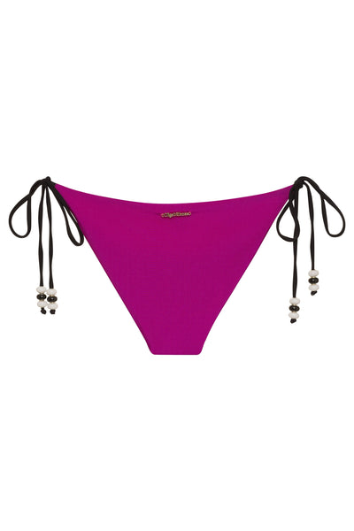 Lycaste Fuchsia w/ Embroidered Orchid Tie Side Bikini Bottom 2022 Nikoza Swimwear Lycaste Fuchsia Designer Tie Side Bikini Bottom Olga Nikoza Swimwear