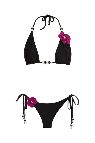 Lycaste Fuchsia w/ Embroidered Orchid Triangle Bikini Top 2022 Nikoza Swimwear Lycaste Black Orchid Triangle Bikini Top Olga Nikoza Swimwear