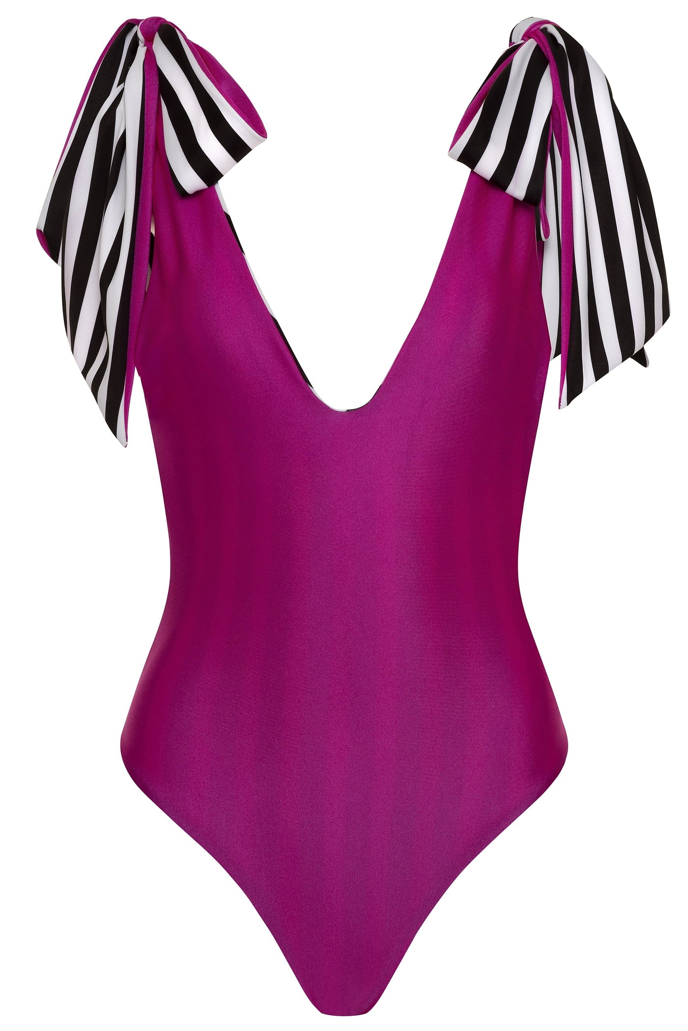 pink-stripe-reversible / XS American Lady Fuchsia/B&W Stripe Reversible One Piece Swimsuit 2022 American Lady Black Fuchsia White Stripe One Piece Swimsuit Olga Nikoza Swimwear