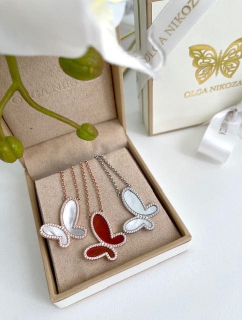 Necklace Red Agate w/ 18k Gold & Cubic Zirconia Butterfly Necklace Jewelry Red Agate18k Gold Cubic Zirconia Butterfly Necklace Jewelry Olga Nikoza Swimwear