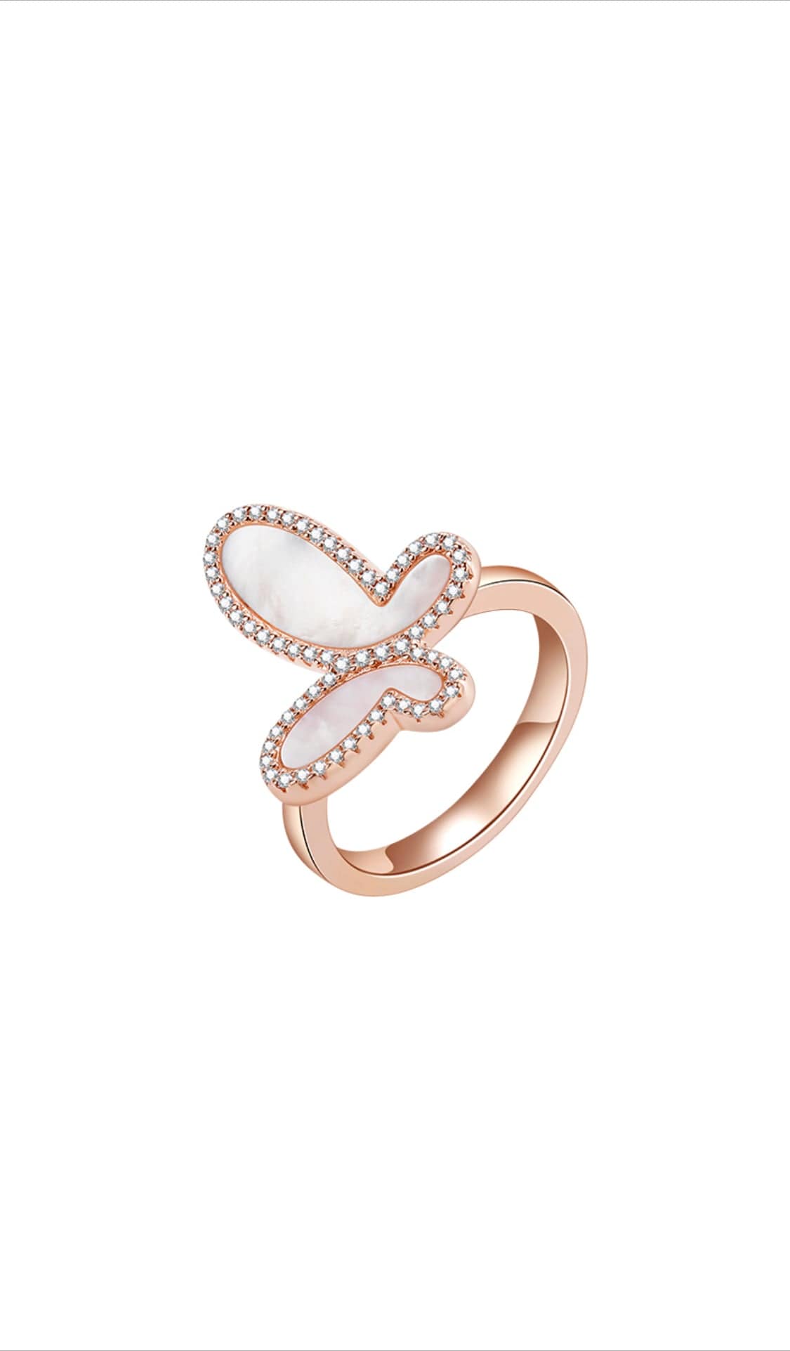 Rings Rose Gold / 5 18K Rose Gold Cublic ZIrconia Mother Of Pearl Butterfly Ring Olga Nikoza Swimwear