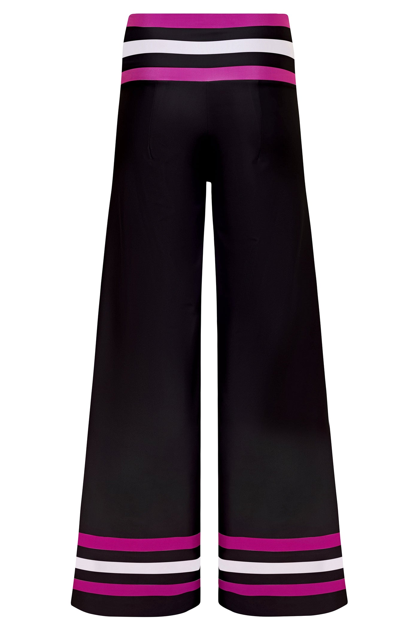 Star Island Black w/ Fucsia & White Stripe Resort Pants Cover Up 2022 Nikoza Swimwear Black Fucsia White Stripe Star Island Pants Olga Nikoza Swimwear