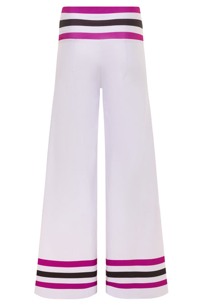 Star Island Black w/ Fucsia & White Stripe Resort Pants Cover Up 2022 Nikoza Swimwear Black Fucsia White Stripe Star Island Pants Olga Nikoza Swimwear