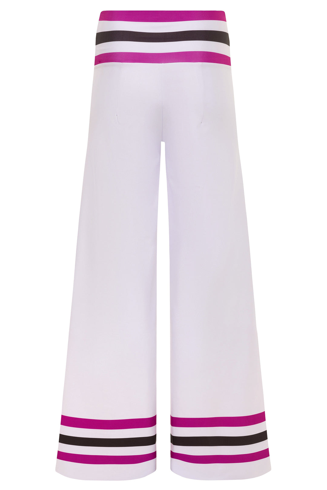 Star Island White w/ Fucsia & Black Stripe Resort Pants Cover Up 2022 Nikoza Swimwear White Black Fucsia Stripe Star Island Pants Olga Nikoza Swimwear
