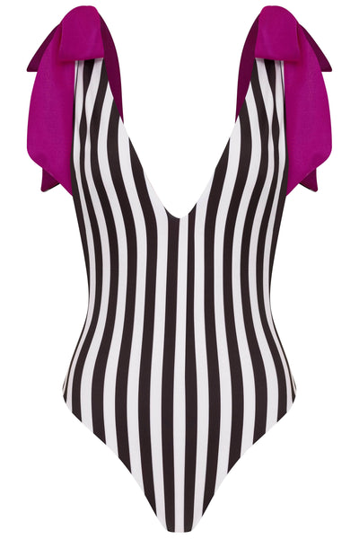 stripe-pink-reversible / XS American Lady B&W Stripe/Fuchsia Reversible One Piece Swimsuit 2022 American Lady Black White Stripe Fuchsia One Piece Swimsuit Olga Nikoza Swimwear