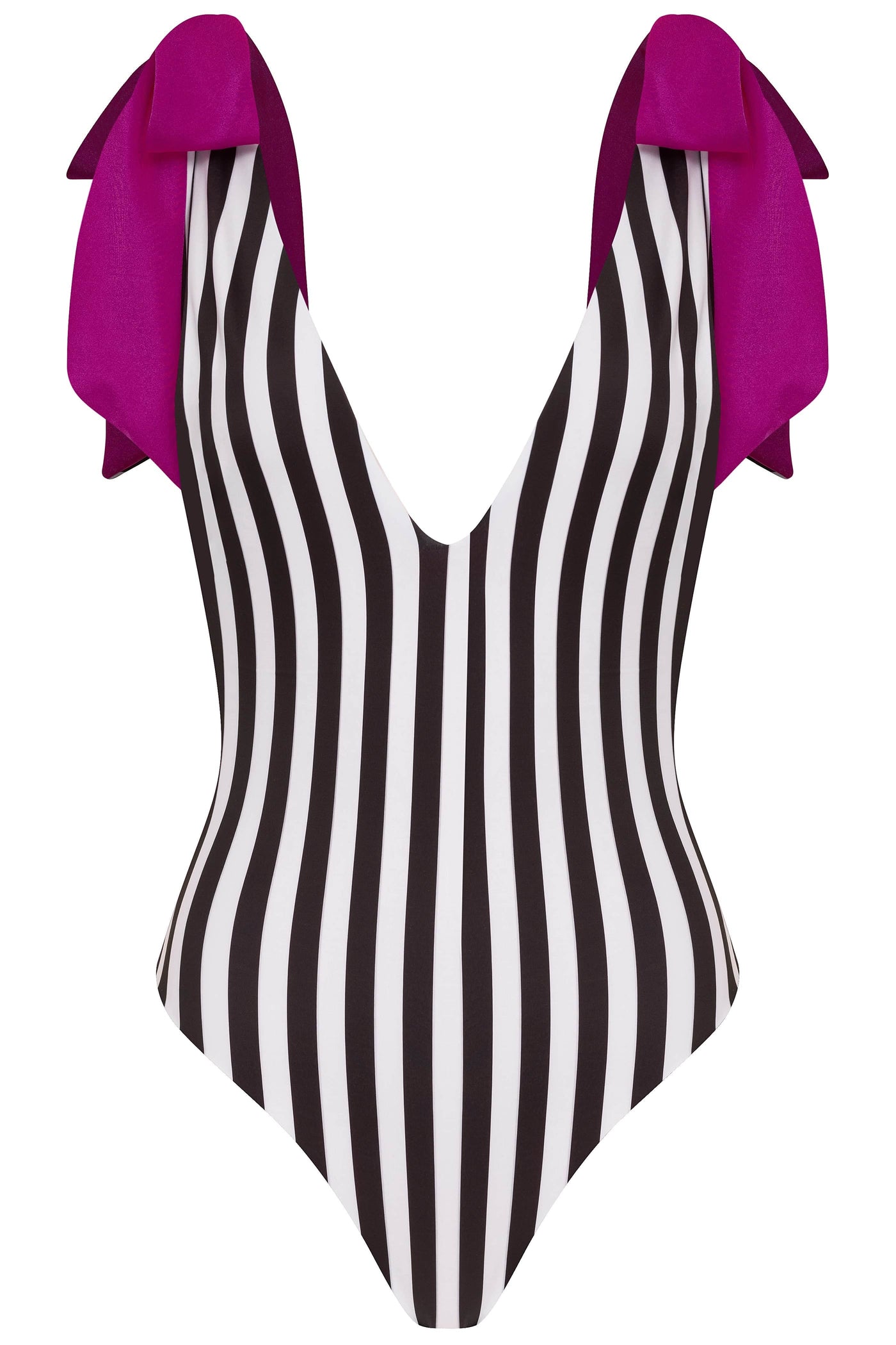stripe-pink-reversible / XS American Lady Fuchsia/B&W Stripe Reversible One Piece Swimsuit 2022 American Lady Black Fuchsia White Stripe One Piece Swimsuit Olga Nikoza Swimwear