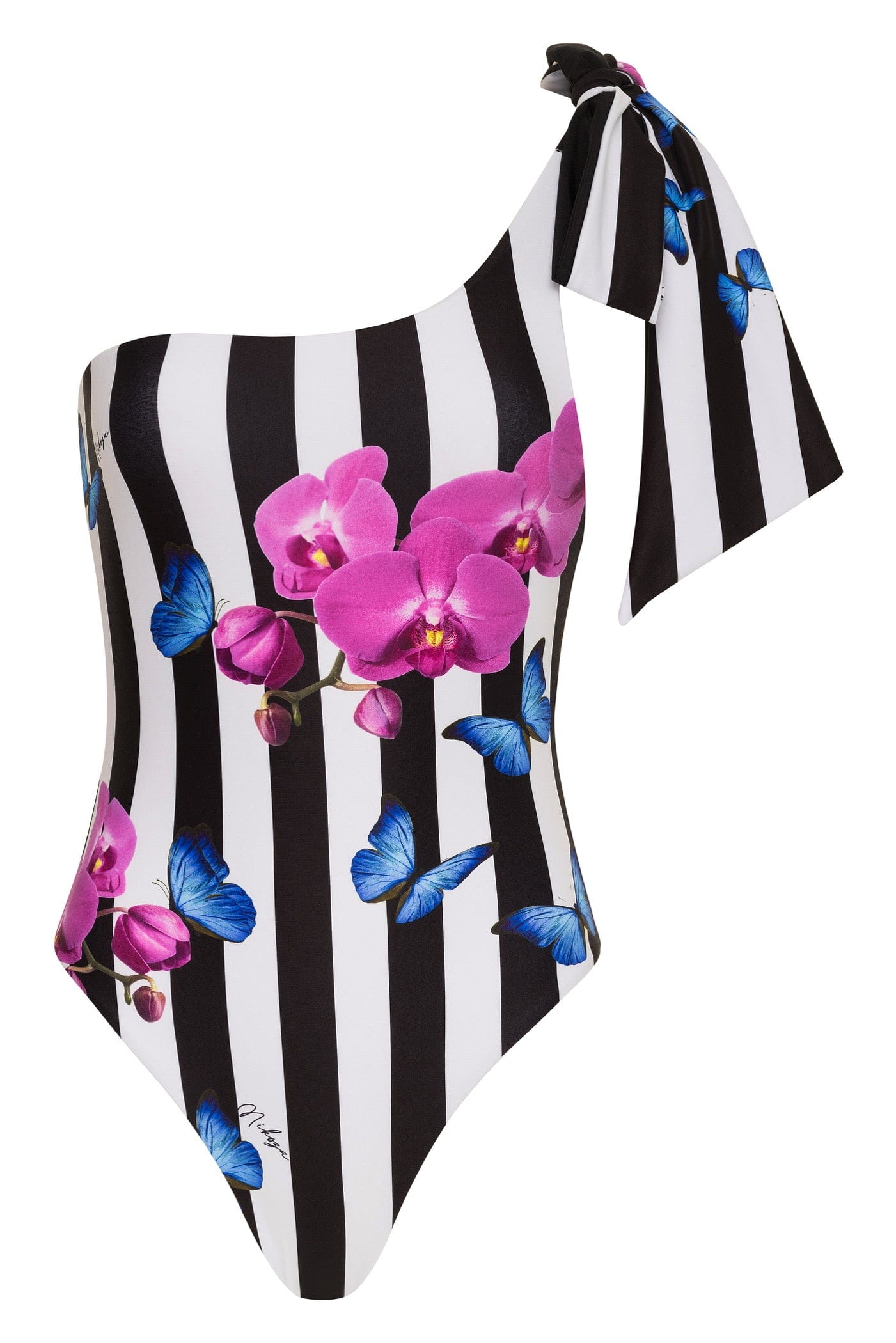 XS Phalaenopsis Black & White Stripe Orchid Flower One Piece Swimsuit 2022 Phalaenopsis Black White Stripe Orchid One Piece Swimsuit Olga Nikoza Swimwear